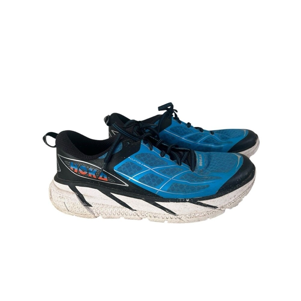 HOKA One One Clifton 2 Maximalist Running Shoes Sneakers Blue Flame Mens 10 B